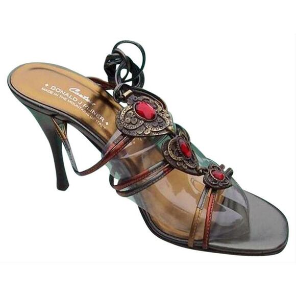 Donald Pliner Metallic Bronze Leather Shoe Sandal New Red Gem Stone $265 NIB - Picture 1 of 3